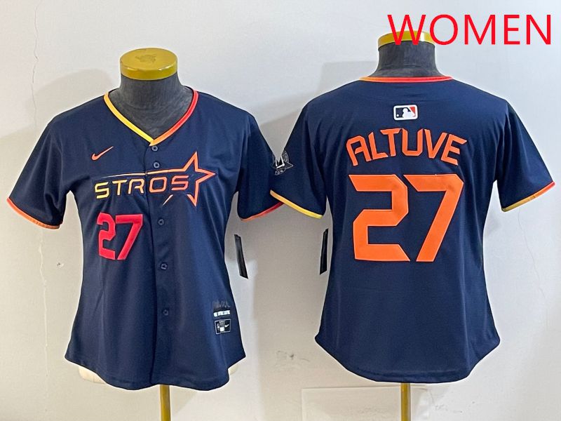 Women Houston Astros #27 Altuve Drak Blue Three generations Joint Name 2025 Nike MLB Jersey style 4103